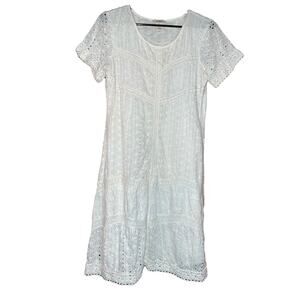 Sundance Cream Eyelet River Short Sleeve Dress size 10